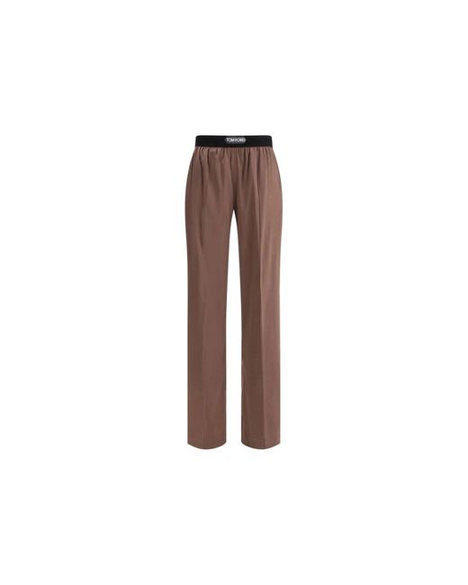 Pantaloni in seta con vita elastica contrasto tasche di Tom Ford in Brown