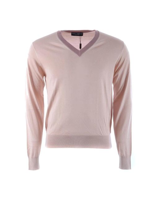Dolce & Gabbana Pink V-Neck Knitwear for men