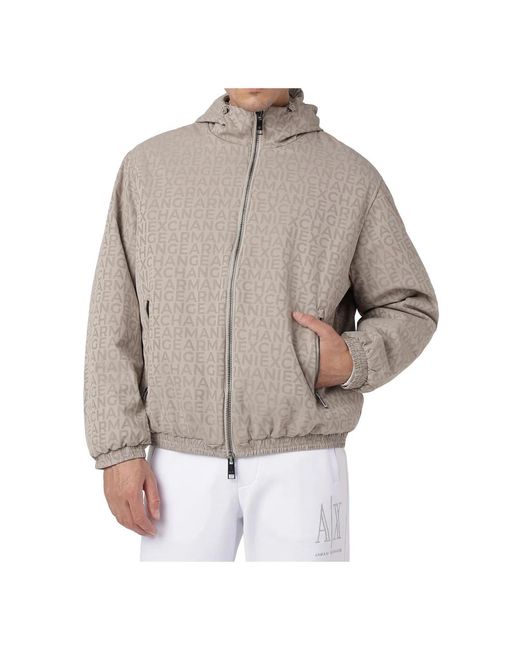ARMANI EXCHANGE Jassen ,Leer Hooded Jacket With Allover Logo in het Gray voor heren