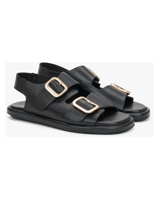 ESTRO Black Flat Sandals