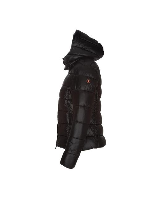 Save The Duck Jassen ,Zwart ,Leer Gewatteerde Jas Met Capuchon En Logo in het Black