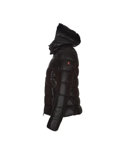 Save The Duck Jassen ,Zwart ,Leer Gewatteerde Jas Met Capuchon En Logo in het Black