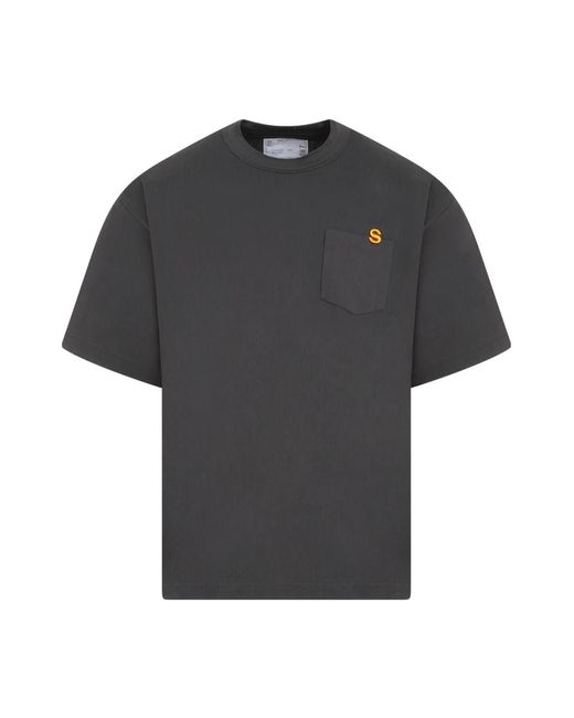 Magliette in cotone grigio con monogramma di Sacai in Black da Uomo