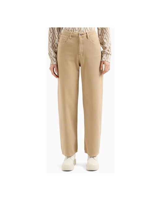 ARMANI EXCHANGE Jeans ,Bruin ,Katoen Wijde Jeans Met Riemlussen in het Natural