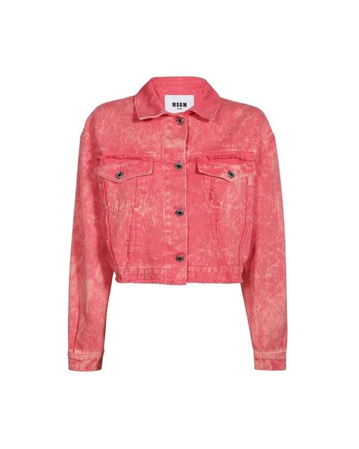 MSGM Jassen ,Roze ,Katoen Logo Detail Denim Jack 100% Katoen in het Pink