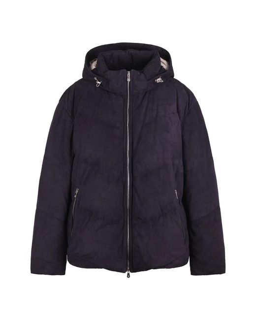 Brunello Cucinelli Jassen ,Blauw ,Leer Gewatteerd Leren Jack in het Blue voor heren