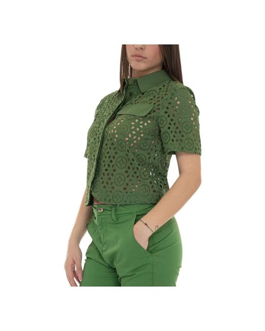 Liu Jo Green Kurze Baumwollbluse Mit Knopfverschluss