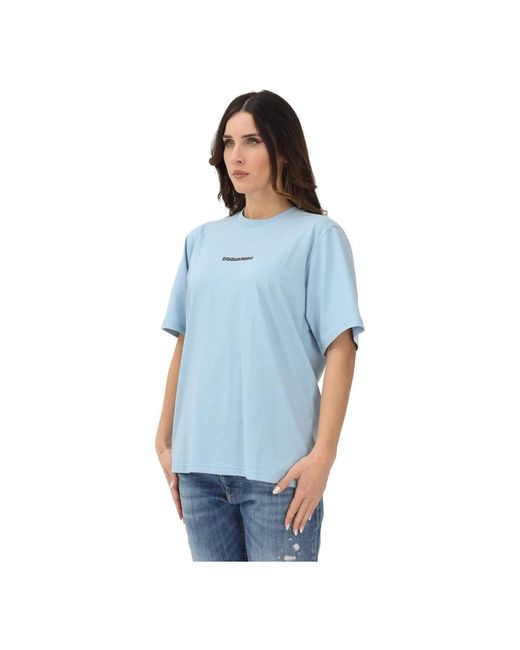 DSquared² Tops ,Blauw ,Logo T-Shirt Met Korte Mouwen in het Blue