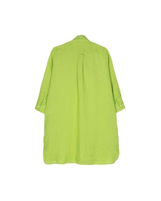 Mazzarelli Green Grünes leinenhemd mit schleifenkragen