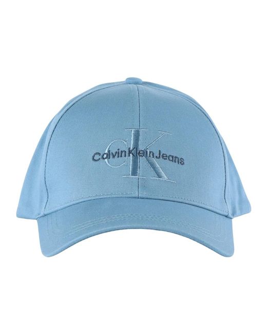 Cappello in cotone con ricamo logo frontale di Calvin Klein in Blue