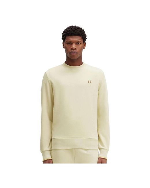 Fred Perry Hoodies & Sweatvesten Geborduurd Logo Crew Neck Sweatshirt in het Natural voor heren