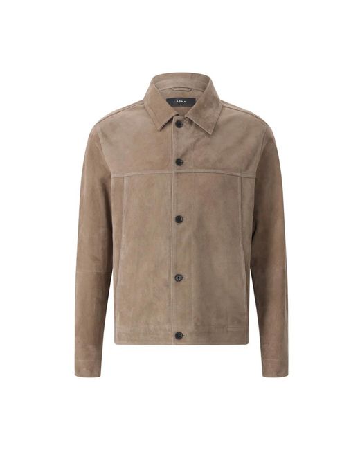 Arma Jassen ,Bruin ,Leer Emy Button-Down Jacket in het Natural voor heren