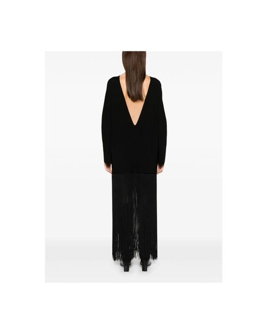 Khaite Black Schwarzes Kleid Mit Fransen Und Rundhalsausschnitt