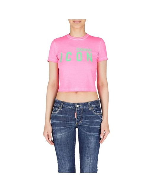 Camiseta icónica de algodón de manga corta en rosa DSquared² de color Blue