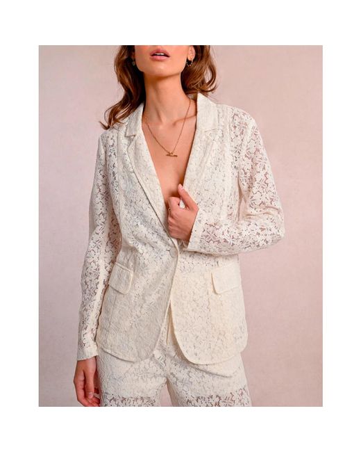 Molly Bracken Jassen ,Wit ,Leer Kanten Blazer Met Lange Mouwen in het White
