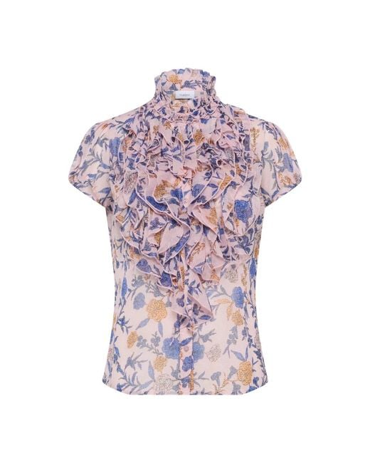 Saint Tropez Overhemden ,Veelkleurig ,Lilja Sz Crinkle Ss Shirt in het Purple