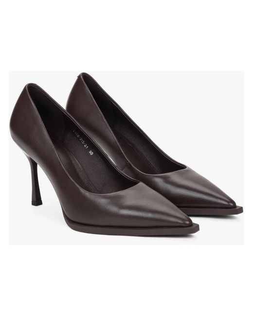 ESTRO Schoenen ,Bruin ,Leer Pumps Met Puntige Neus in het Gray