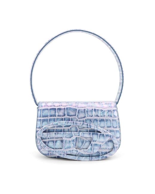 DIESEL Blue Blaue Metallic-Leder Umhängetasche