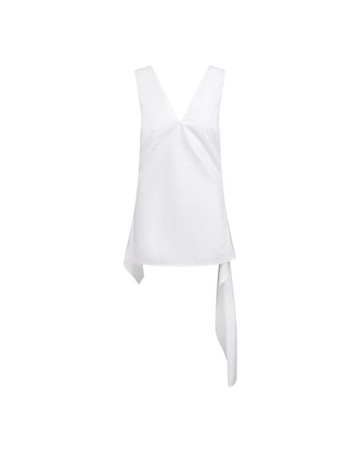 Camisa de algodón sin mangas con cordón en la cintura Plan C de color White