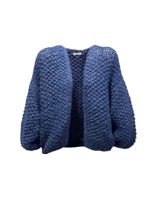 Maiami Truien & Vesten ,Blauw ,Chunky Alpaca Pearl Pattern Cardigan in het Blue