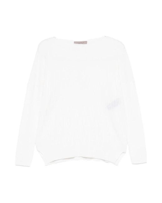 D.exterior White Round-Neck Knitwear