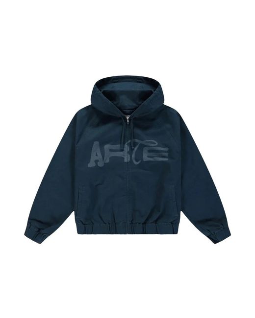 Arte' Stencil Canvas Hooded Jacket in het Blue voor heren