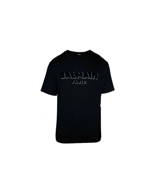 Balmain Oversized schwarzes t-shirt mit texturiertem logo in Black für Herren