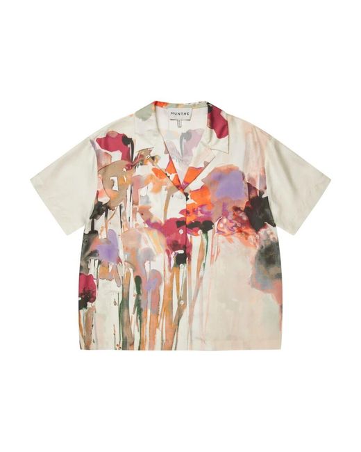 Munthe Pink Elegante Seidenhemd Top Abstraktes Muster