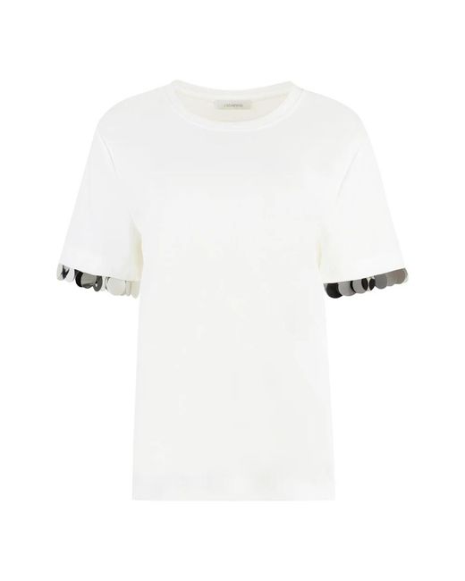 Rabanne Tops ,Wit ,Pailletten Sequin T-Shirt Met Ronde Hals in het White