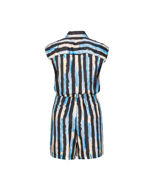 Pinko Blue Short Jumpsuit With Painted-stripe Print