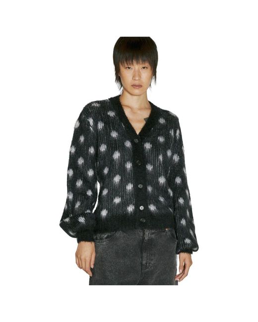 Marni Black Fuzzy polka dot strickjacke