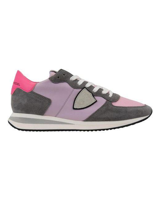 Philippe Model Schoenen ,Veelkleurig ,Leer Leren Sneakers Met Stoffen Inzet in het Gray