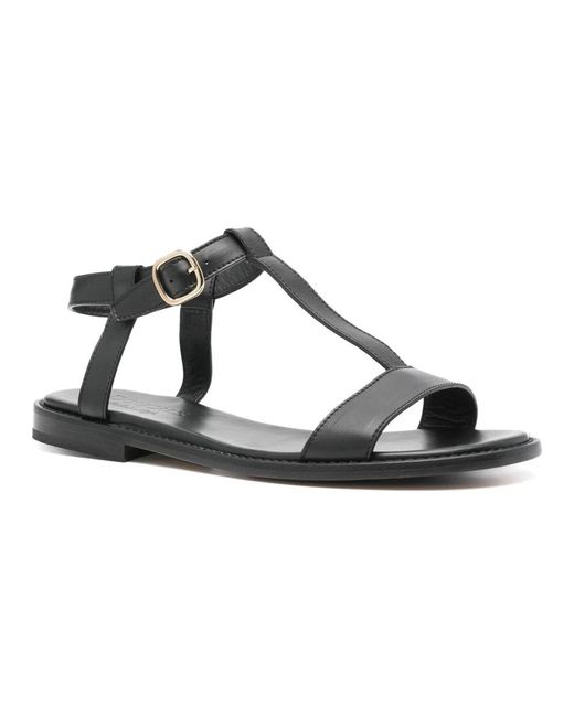 Doucal's Zwarte Leren Casual Open Platte Sandalen in het Black