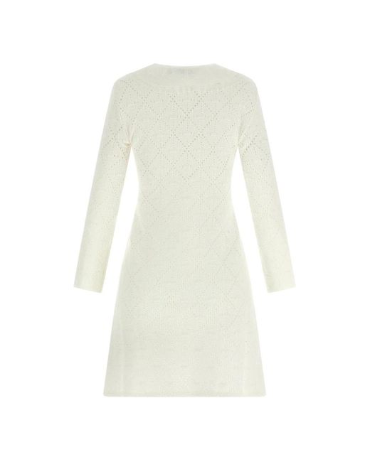 Self-Portrait Lace Bib Knit Mini Dress in het White
