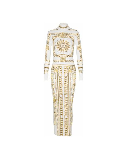 Balmain Metallic Langes Bodycon-Kleid Mit Foulard-Print