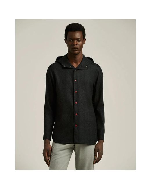 Kiton Jassen ,Zwart ,Wol Wollen Geruite Hoodie in het Black voor heren
