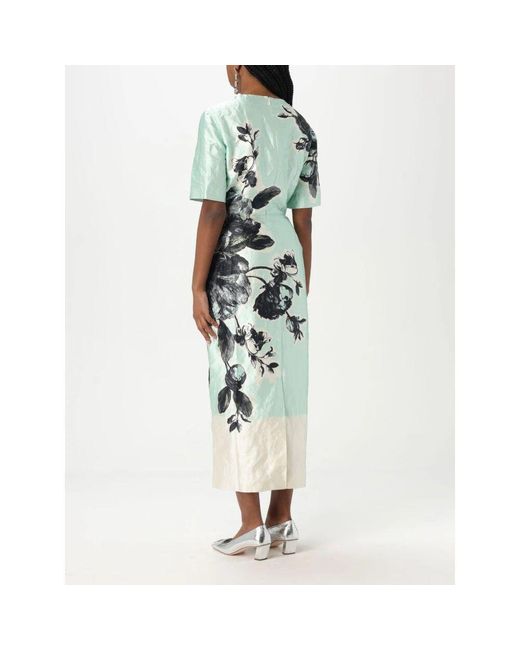 Erdem Green Mint Blumiges Midi Kleid