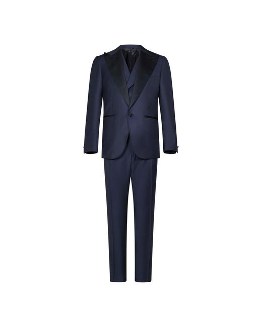 Franzese Collection Kostuums ,Blauw ,Wol Blauw Driedelig Smokingpak in het Blue voor heren