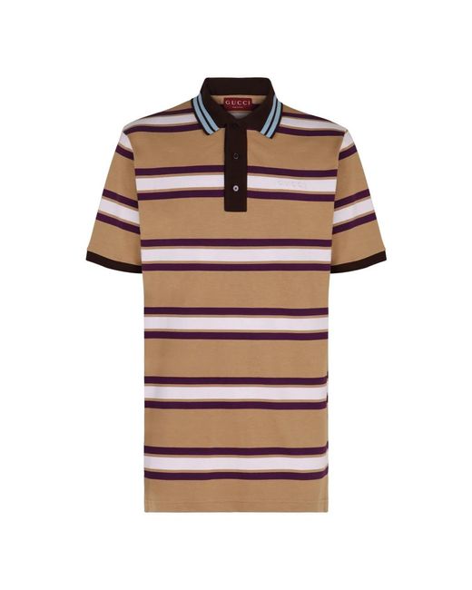 Gucci Tops ,Katoen Gestreept Katoenen Poloshirt Met Geribbelde Kraag in het Brown voor heren