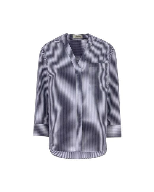 Max Mara Overhemden ,Veelkleurig ,Gestreept Geborduurde Blouse Met V-Hals in het Blue