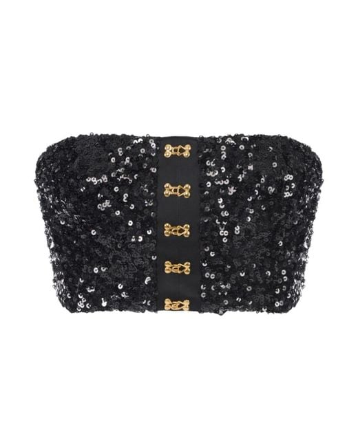 Elisabetta Franchi Black Sequin Bandeau Top Mit Schmuckhaken