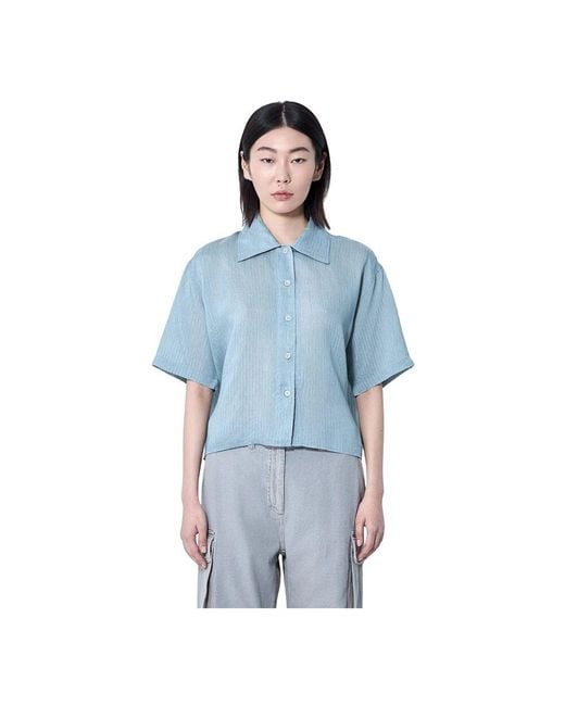 Our Legacy Blue Hemd Mit Abgerundetem Saum