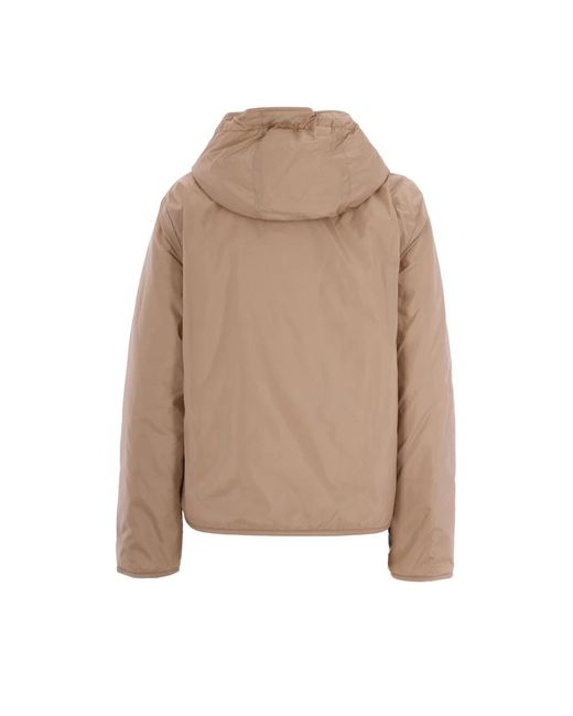 Max Mara Jassen ,Wol Gewatteerde Jas Met Capuchon Van Waterafstotend Canvas in het Brown