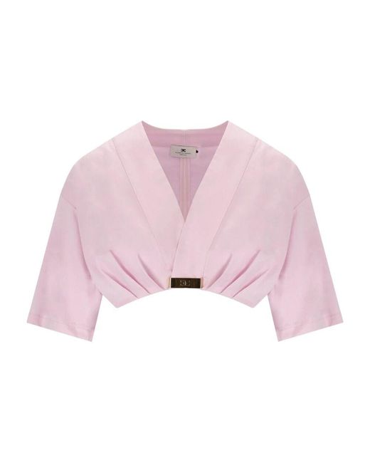 Elisabetta Franchi Pink Rosa V-Ausschnitt Cropped Top Mit Falten