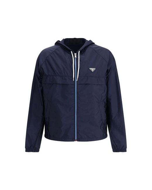 Prada Wasserdichte Kapuzenjacke Mit Metallplakette in Blue für Herren
