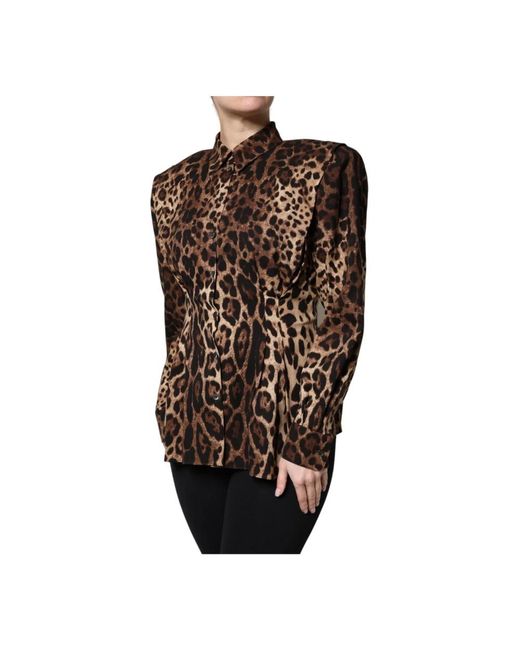 Dolce & Gabbana Jassen ,Bruin ,Polyester Jas Met Luipaardprint Van Zijde Met Knopen in het Brown