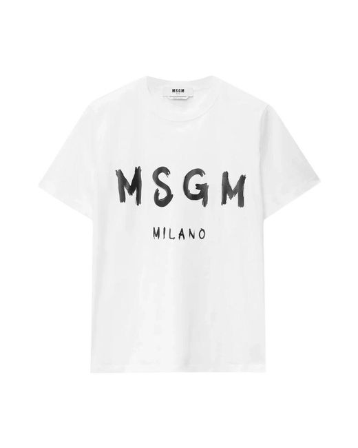 MSGM White Weiße Logo-Bestickte T-Shirts Und Polos