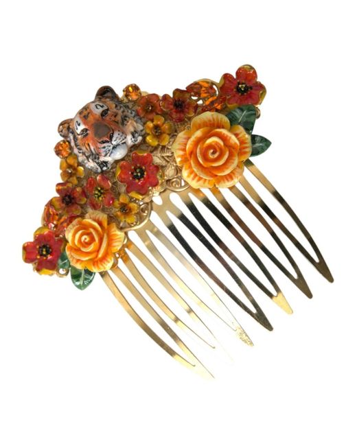 Pettine per capelli leopard floral crystal di Dolce & Gabbana in Brown