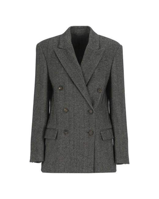 Brunello Cucinelli Double-Breasted Techno Wool Jas in het Black