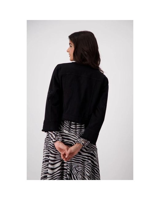 Monari Black Trendige jacke mit stein-streifen und fransen-saum